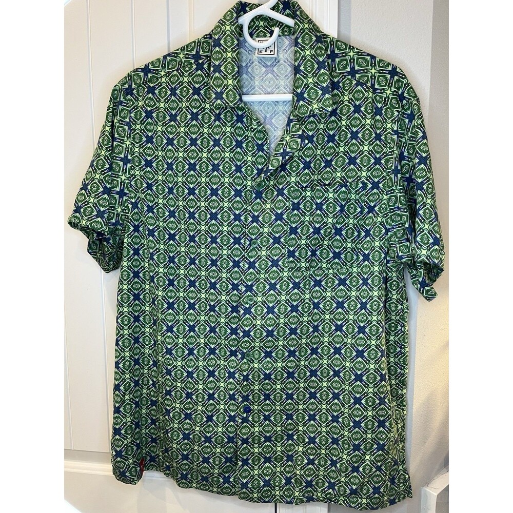 Keef Camp Collar Button Up Shirt Mens Medium Geometric Retro Resort Short Sleeve